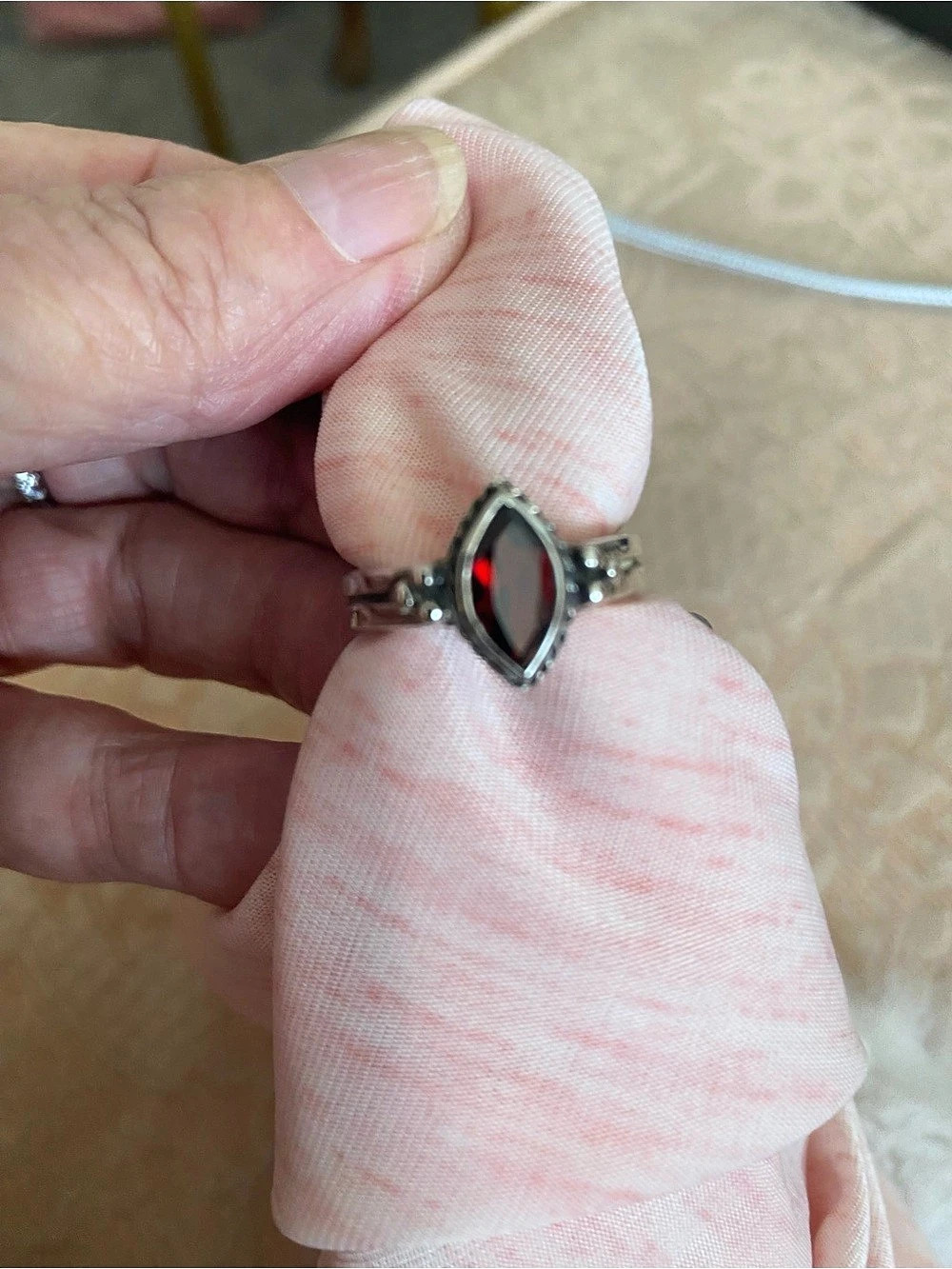 Sterling silver marquis shaped garnet gemstone ring